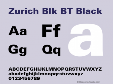 Zurich Blk BT Black mfgpctt-v4.4 Dec 17 1998 Font Sample