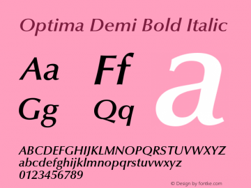 Optima-DemiBoldItalic 001.000 Font Sample