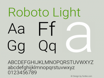 Roboto Light Regular Version 2.001151; 2014 Font Sample