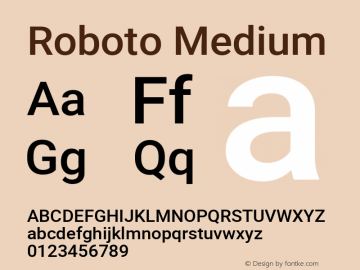 Roboto Medium Regular Version 2.001152; 2014 Font Sample
