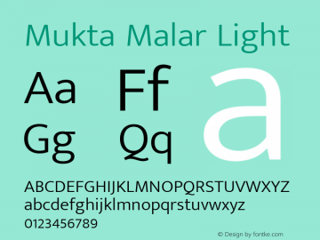 Mukta Malar Light Version 2.203;PS 1.000;hotconv 1.0.98;makeotf.lib2.5.65220; ttfautohint (v1.6) Font Sample