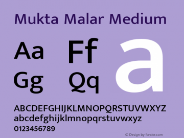Mukta Malar Medium Version 2.203;PS 1.000;hotconv 1.0.98;makeotf.lib2.5.65220; ttfautohint (v1.6) Font Sample