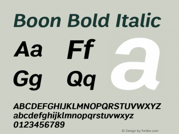 Boon Bold Italic Version 3.0 Font Sample