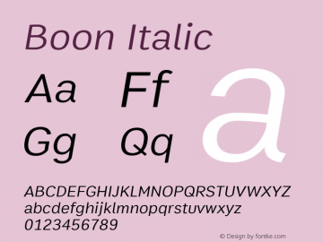 Boon Italic Version 3.0 Font Sample