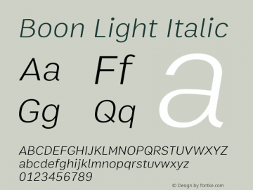 Boon Light Italic Version 3.0 Font Sample