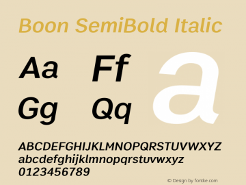 Boon SemiBold Italic Version 3.0 Font Sample