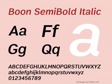 Boon SemiBold Italic Version 3.0 Font Sample