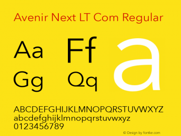 Avenir Next LT Com Regular Version 2.11 Font Sample