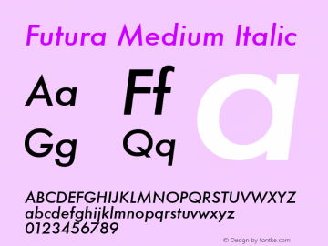 Futura Medium Italic 4.1d4 Font Sample