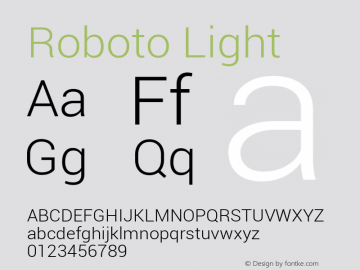 Roboto Light Version 1.00000; 2011 Font Sample