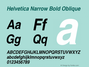 Helvetica Narrow Bold Oblique Version 1.3 (Hewlett-Packard) Font Sample