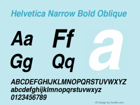 Helvetica Narrow Bold Oblique Version 1.3 (Hewlett-Packard) Font Sample