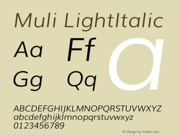 Muli Light Italic Version 2.0 Font Sample