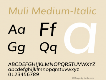 Muli Medium-Italic Version 1 ; ttfautohint (v0.94.23-7a4d-dirty) -l 8 -r 50 -G 200 -x 0 -w 