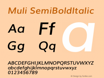 Muli Semi-Bold Italic Version 2.0 Font Sample