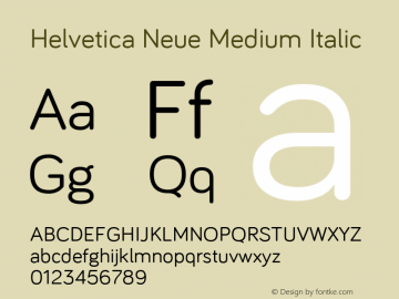 Helvetica Neue Medium Italic 9.0d49e3 Font Sample