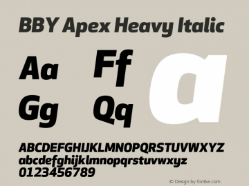 BBYApex-HeavyItalic Version 1.100 2008, Modified version for Best Buy Font Sample