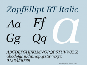 ZapfEllipt BT Italic mfgpctt-v4.4 Dec 14 1998 Font Sample