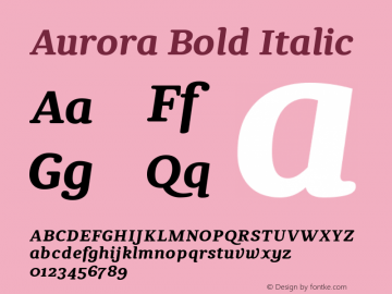 Aurora Bold Italic 1.0; pdf-x uazero; original kerning; Font Sample