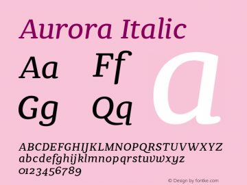 Aurora Italic 1.0; pdf-x uazero; original kerning; Font Sample