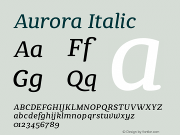 Aurora-Italic 1.0; pdf-x uazero; original kerning; Font Sample