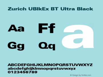Zurich UBlkEx BT Ultra Black Version 1.01 emb4-OT Font Sample