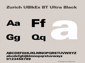 Zurich UBlkEx BT Ultra Black Version 2.001 mfgpctt 4.4 Font Sample