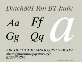 Dutch801 Rm BT Italic mfgpctt-v4.4 Dec 22 1998 Font Sample