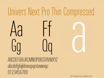 Univers Next Pro Thin Compressed Version 1.00 Font Sample
