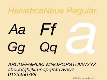 HelveticaNeue-Italic 001.100 Font Sample