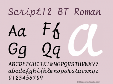 Script12 BT Roman mfgpctt-v1.57 Friday, February 19, 1993 3:04:58 pm (EST) Font Sample