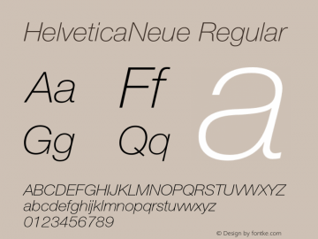 HelveticaNeue-ThinItalic 001.000 Font Sample