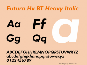 Futura Hv BT Heavy Italic mfgpctt-v4.4 Dec 29 1998 Font Sample