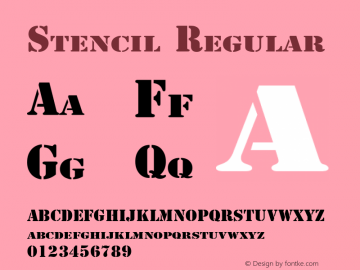 Stencil Regular W.S.I. Int'l v1.1 for GSP: 6/20/95 Font Sample