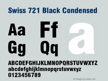 Swiss 721 Black Condensed Version 003.001 Font Sample