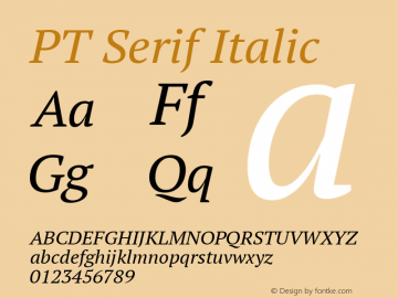 PT Serif Italic Version 1.001W Font Sample