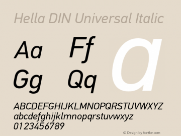 HellaDINUniversal-Italic Version 1.000 Font Sample