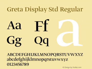 GretaDisplayStdRegular Version 1.5; 2008 Font Sample