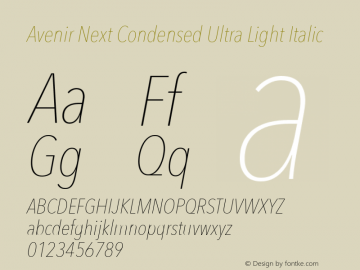 Avenir Next Condensed Ultra Light Italic 8.0d2e1图片样张
