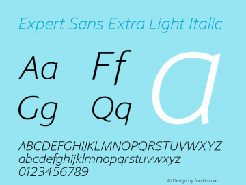 Expert Sans Extra Light Italic Version 1.0 Font Sample