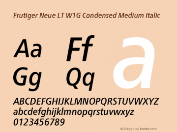 FrutigerNeueLTW1G-CnMdIt Version 1.00 Font Sample