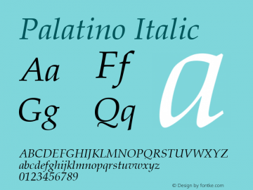 Palatino Italic 9.0d1e1 Font Sample
