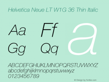 HelveticaNeueLTW1G-ThIt Version 1.100;PS 001.001;hotconv 1.0.38 Font Sample