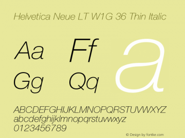 HelveticaNeueLTW1G-ThIt Version 1.100;PS 001.001;hotconv 1.0.38 Font Sample