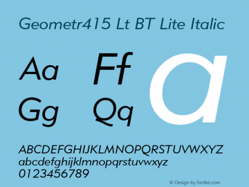 Geometr415 Lt BT Lite Italic mfgpctt-v4.4 Jan 4 1999图片样张