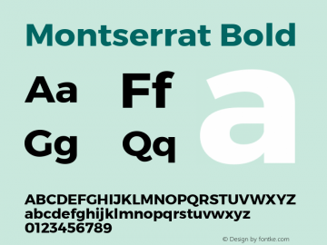 Montserrat Bold Version 1.000;PS 002.000;hotconv 1.0.70;makeotf.lib2.5.58329 DEVELOPMENT; ttfautohint (v1.00) -l 8 -r 50 -G 200 -x 14 -D latn -f none -w G Font Sample