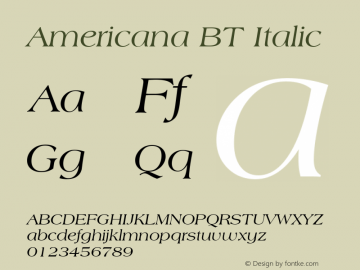 Americana Italic BT spoyal2tt v1.58 Font Sample