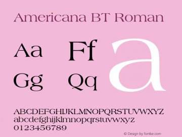 Americana BT spoyal2tt v1.34 Font Sample