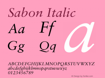 12 Sabon* Italic   13232 Version 001.000 Font Sample