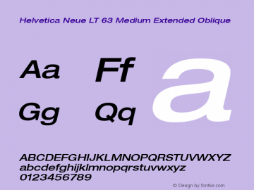 Helvetica LT 63 Medium Extended Oblique Version 6.70; 2006 Font Sample